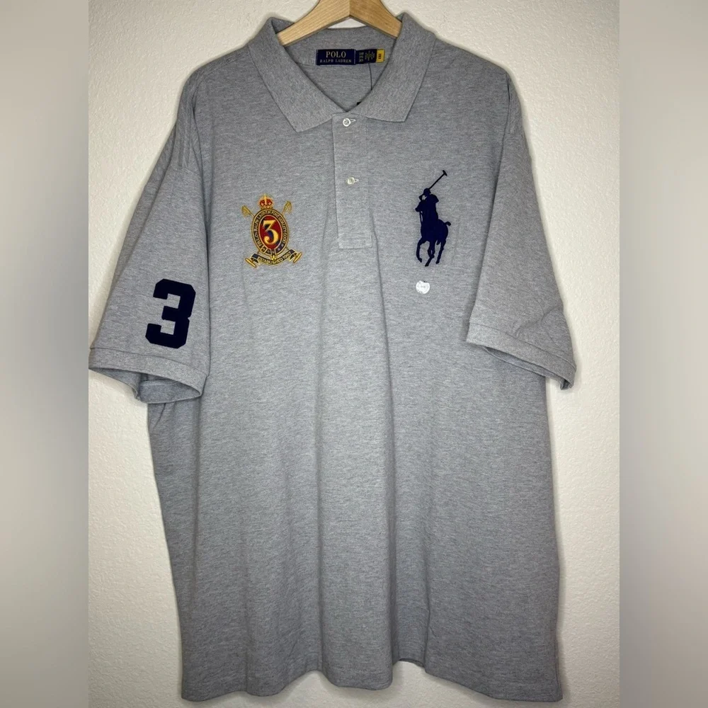 Polo Ralph Lauren Big Pony Crest Mesh Polo Shirt Gray Size 3XL NWT